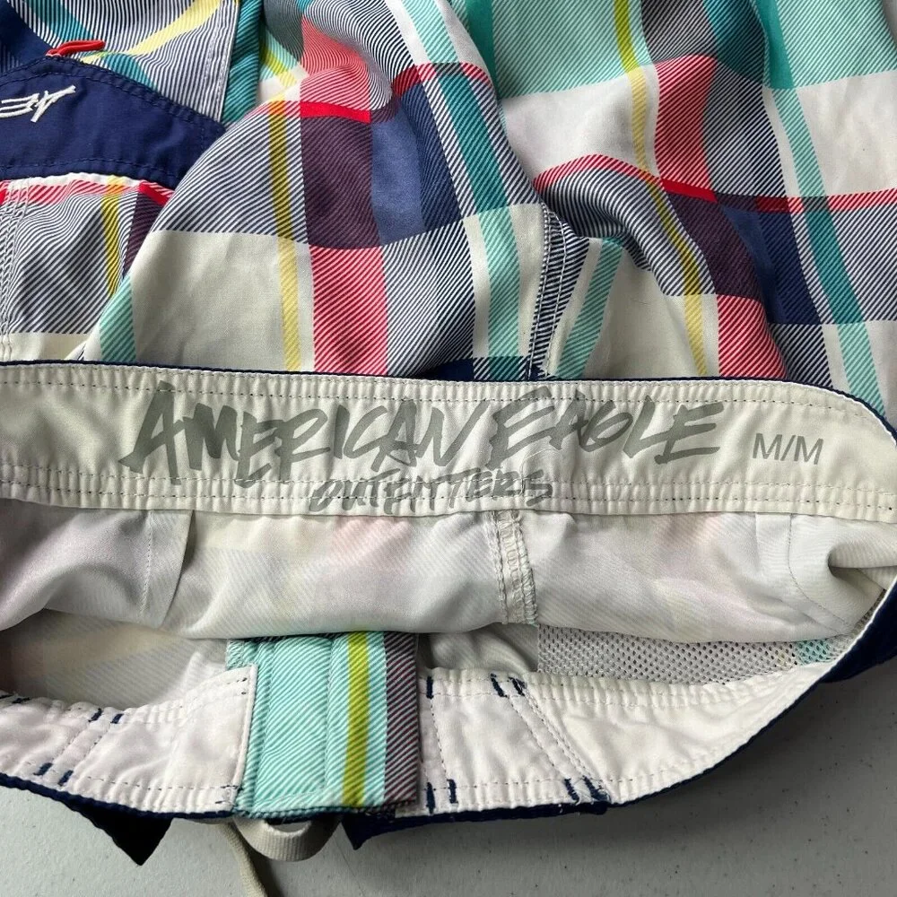 American Eagle Swim Trunks Board Shorts Mens Medium Multicolored Plaid Unlined